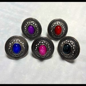 Silver Small Marble Pink Purple Red Brown Ring